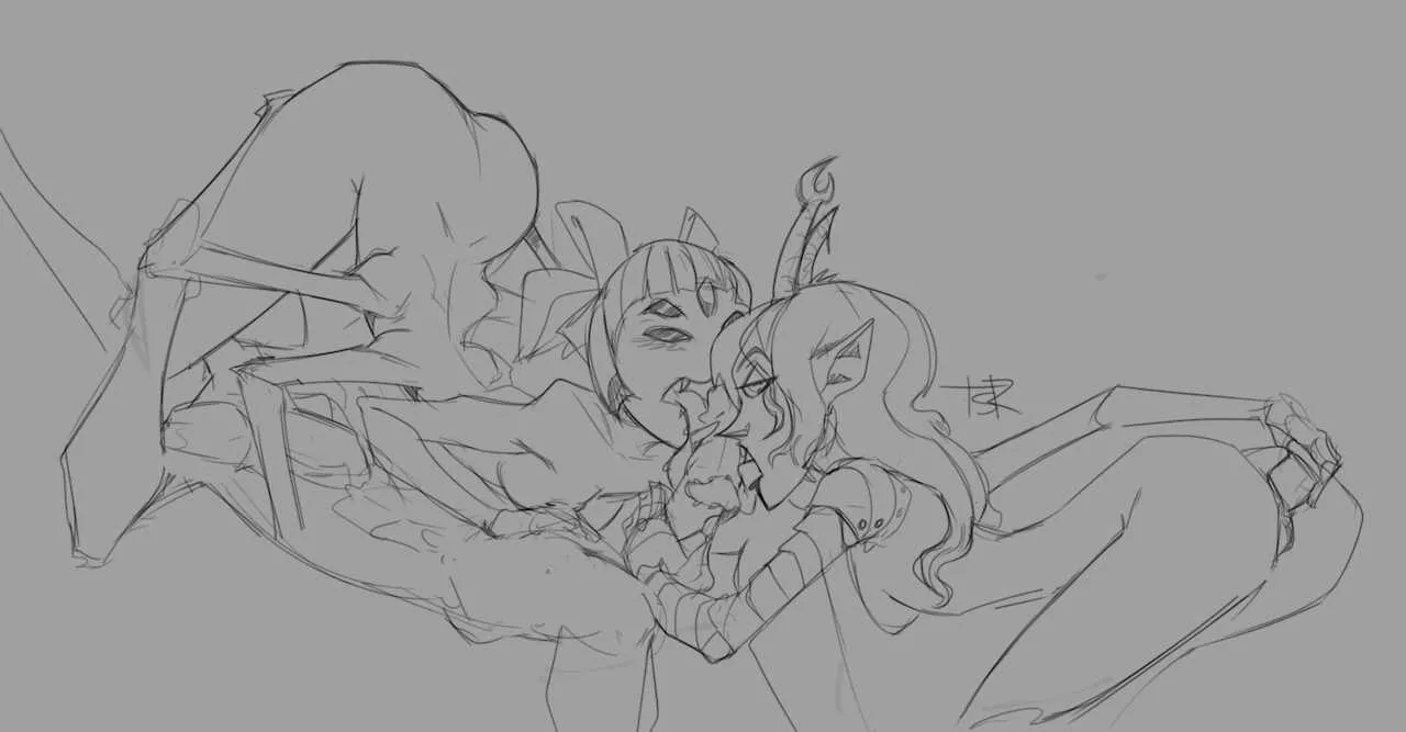 Muffet and Vriska giving a double blowjob (LordOfGazelles) posted by hentaiherb