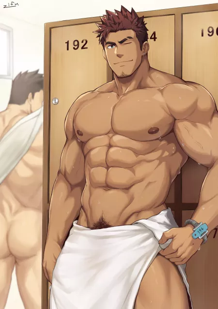 Muscle daddy winks at you in the locker room. What do you do? 😉 (Artist Twitter: @zifuuuun) by thickcockpapi