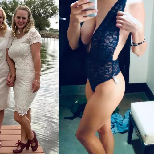 My 30yo milf wife. Left pic is her at family pics last year. Right pic is her in Lingerie she sent to me and I bet some other dudes. What do you all think of her? by WalkaFlocka63