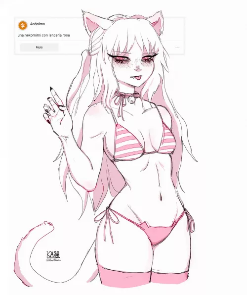 [My art] I made this Nekomimi wearing pink lingerie. 💕 by Kaothicc__