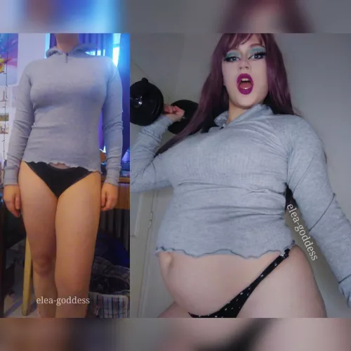 My belly has gotten so big and round 😳 by elea-goddess