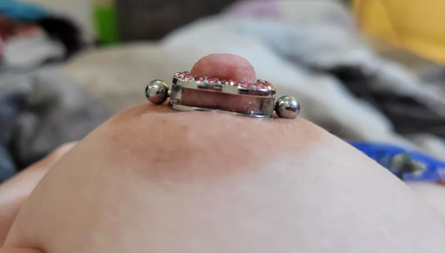 My big pierced,pink nipple by Milkyjoanna