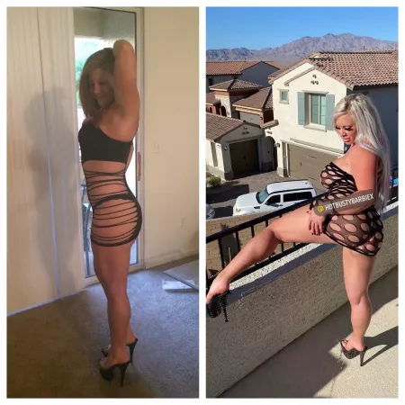My bimbofication progress.The first photo was my first day as a dancer. The second photo is me trying to get my neighbor to fuck me. [F] by Hotbustybarbiex