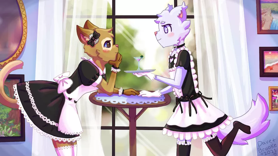 My boyfriend and I did this collaborative art of us working at a maid cafe :) @lunar.winds on insta! by Unhelpful-artist