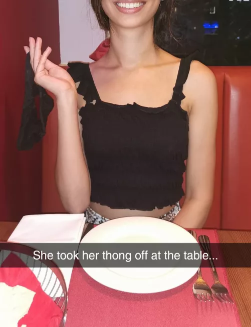 My bull bet me a bottle of pink champagne that I couldn't take my panties off at the table without anyone noticing... by autumn_sky3