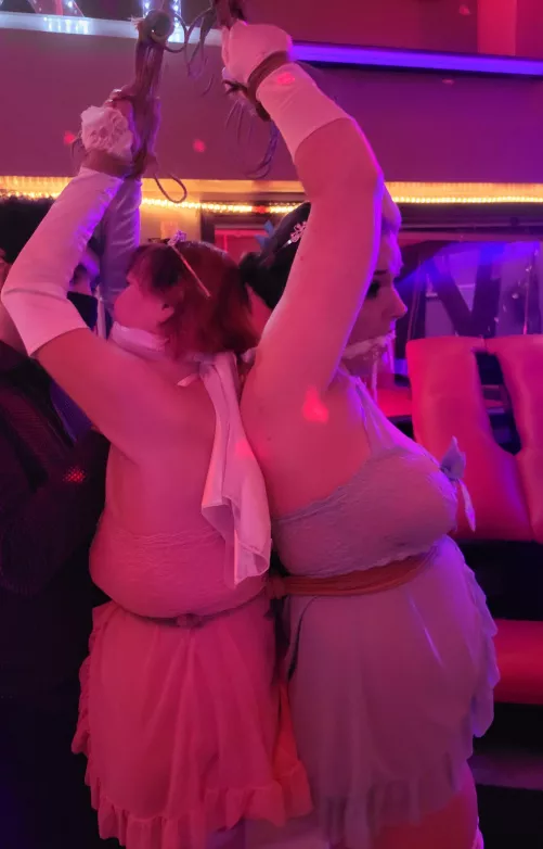 My early birthday scene, two princesses tied and gagged back to back at our local dungeon by 1992kisy