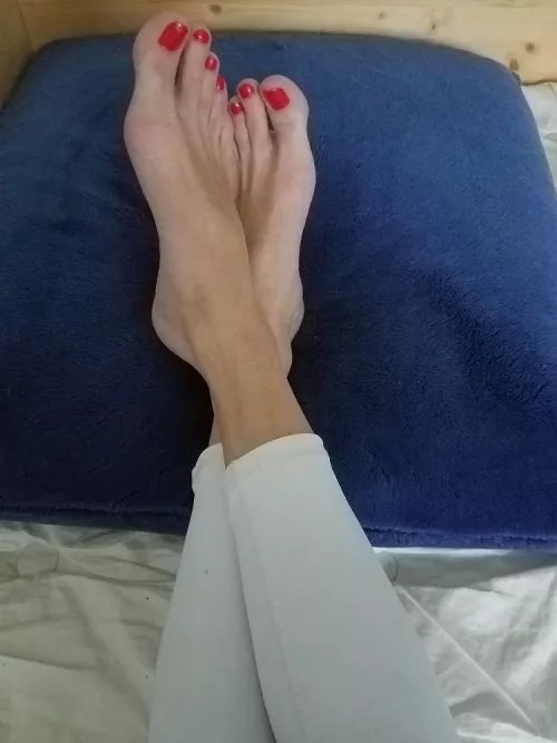 My feet with red nails by chastityexposed