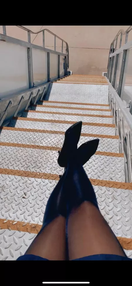 My flight attendant pantyhose during transit break ✈️ by flying_missy