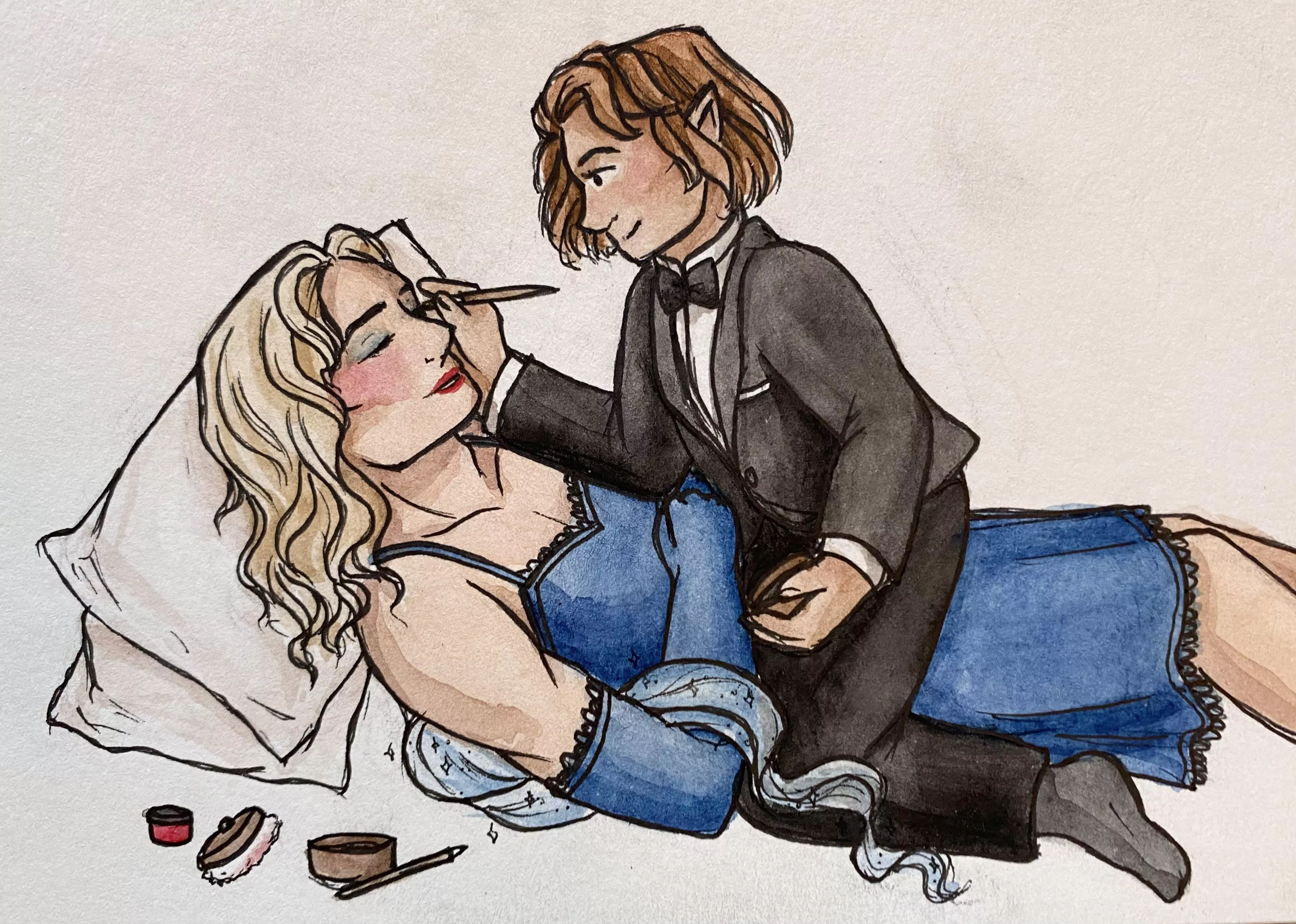 My friend’s D&D character, his Halfling wife, and some wholesome feminization/crossdressing :) posted by orangevanillasweetie