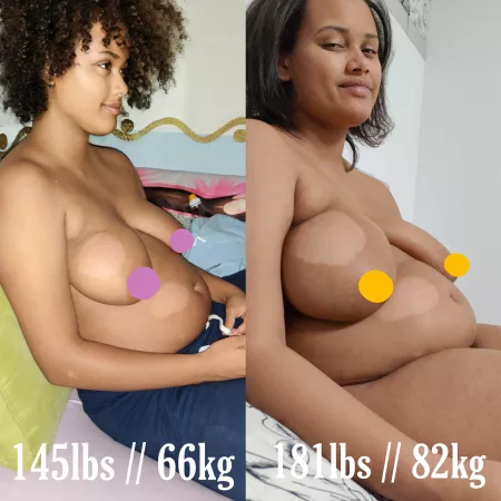 My gain is starting to show of, this isn't even 6 months apart, I wanns gain so much more ❤️🐷💞 by curvypotchi