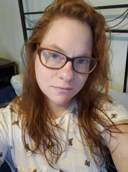 My hair brings out the butterflies on my shirt by Anarya_Ginger