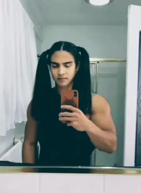 My hair tied in double pigtails. Why should girls have all the hair fun 😂😂😂 by Longhair_boy_