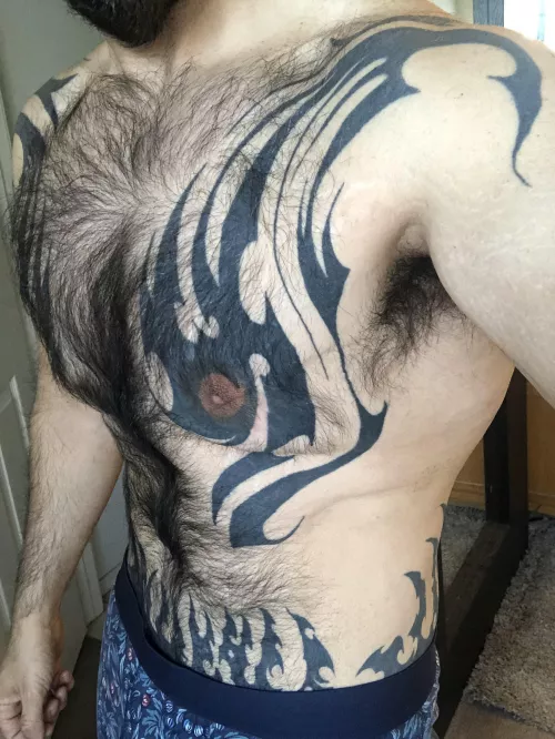My hairy inked chest by HairyTattedThick