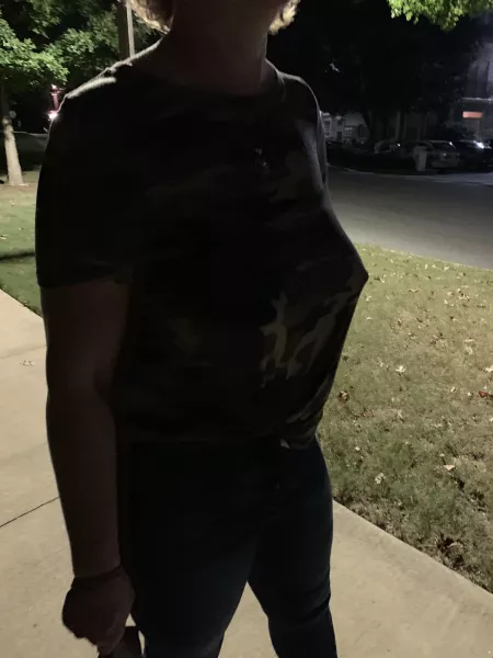 My kitty walking around downtown on date night. She was wearing camouflage, so nobody saw them. I’m sure of it. by icthus_medicus