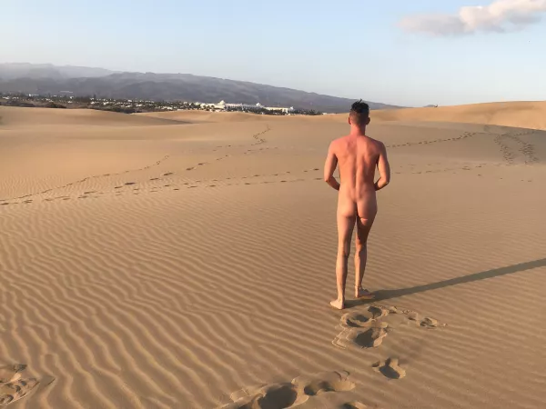 My long term boyfriend heading to the sand dunes in Maspalomas. He proved popular. 🍑 by Particular-Ad-1085
