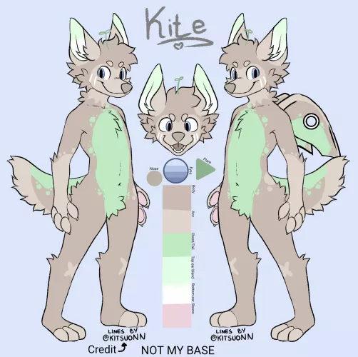 My reference sheet for kite! His back is just the same color as his main fur so I didn't bother with it, his wings cover most of it anyways. (Credit for base in image, kitsuonn) by The6thNight