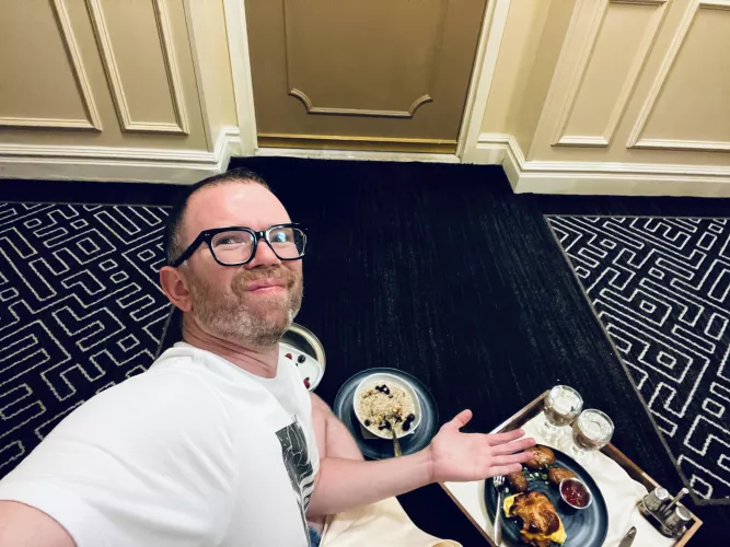 My room key is bugged, friends are sleeping and room-service was delivering my food. I let them sleep while I fuel up. by EmergenceHumor