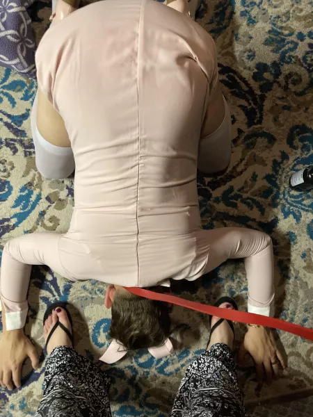 My sissy slut, in his sissy wear, at my feet, where he belongs showing appreciation for being allowed to wear my collar around his neck by LadyAntea