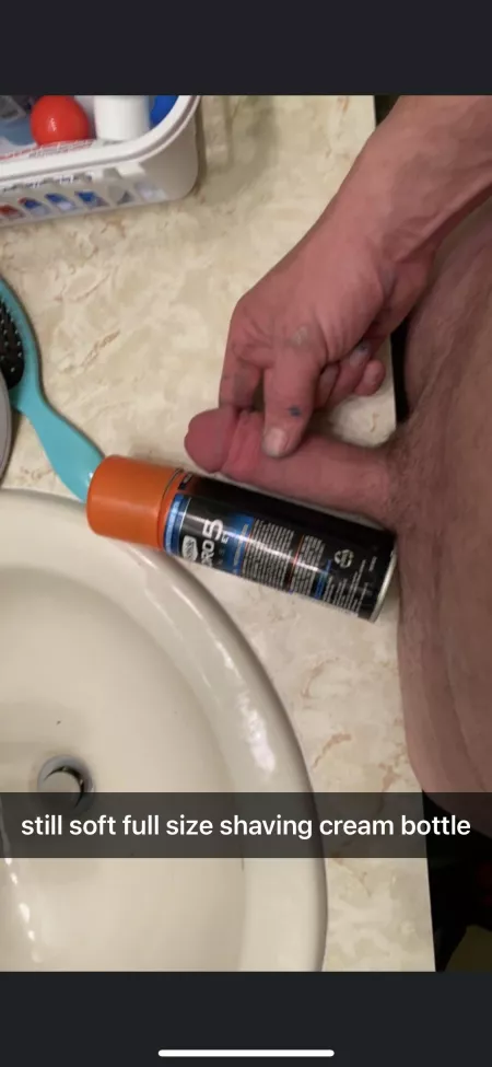 My soft flaccid cock against a full size shaving cream bottle by No-Collection-6853