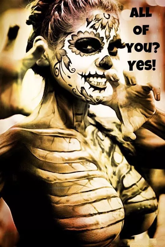 My wife was invited to a fraternity Halloween party. Her costume was just body paint. I saw her walk into a bedroom with four frat boys. This is the last thing I heard her say… posted by ILoveToShareMyWife69