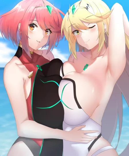 Mythra & Pyra's Beach Photo by CheetahSperm18