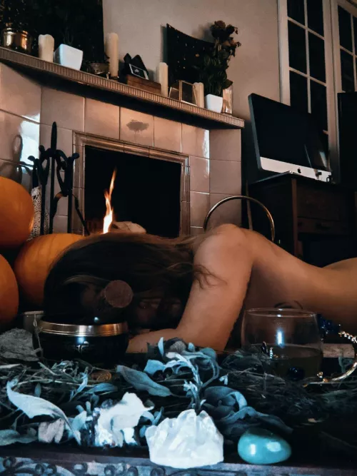 naked meditation by the fire by MagicForestNymph