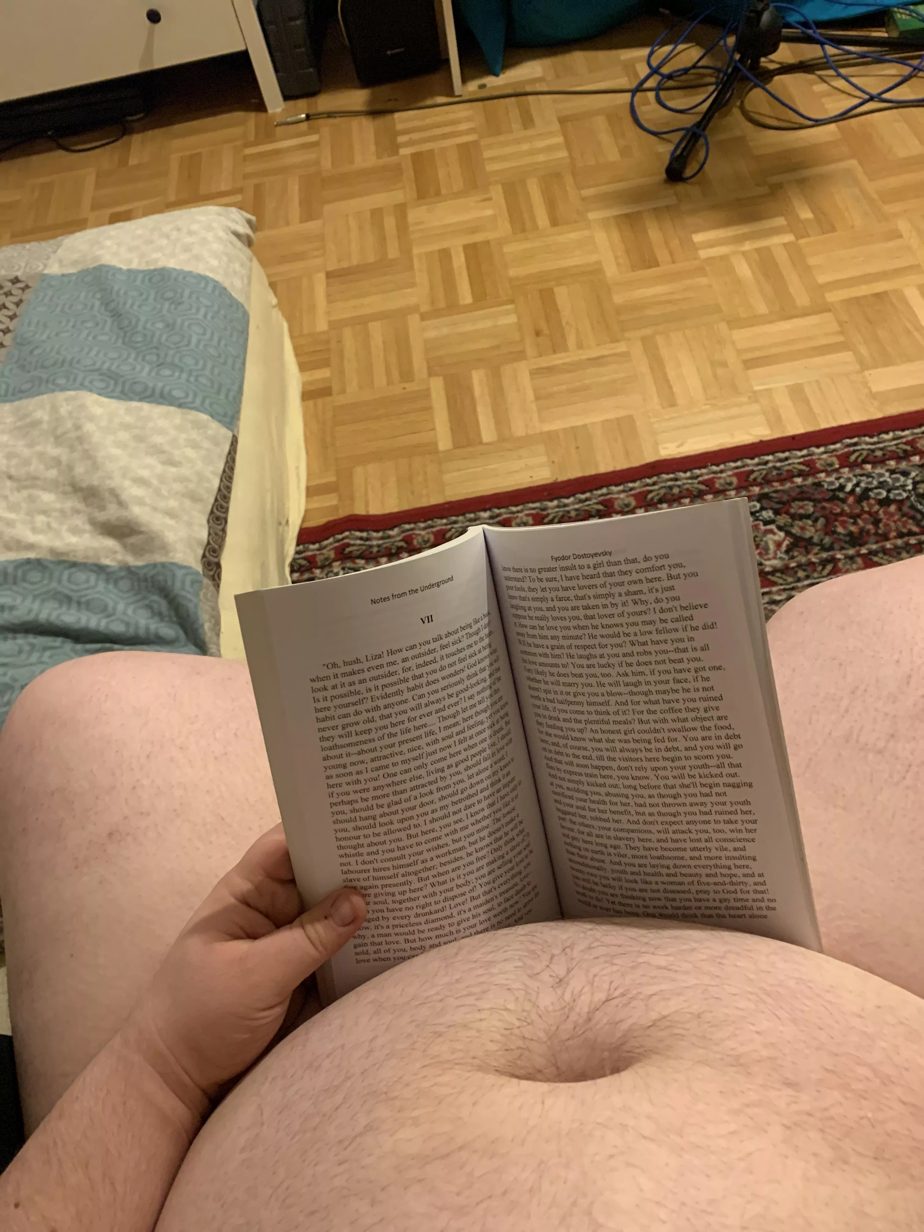 Naked reading Saturday’s been going swell ;) posted by sadchubbyboyalone