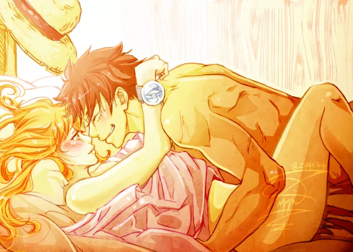 Nami waking up to Luffy's sunny smile by lespam_605