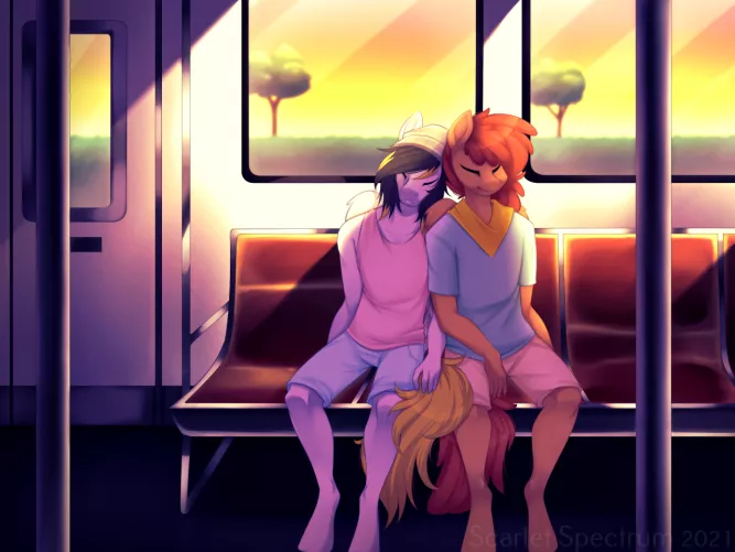 Napping on the train (Commission) by ScarletSpectrum