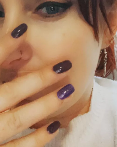 Natural nails with a purple gel finish! by LittleOstara