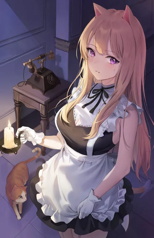 Neko Maid at Night by CheetahSperm18