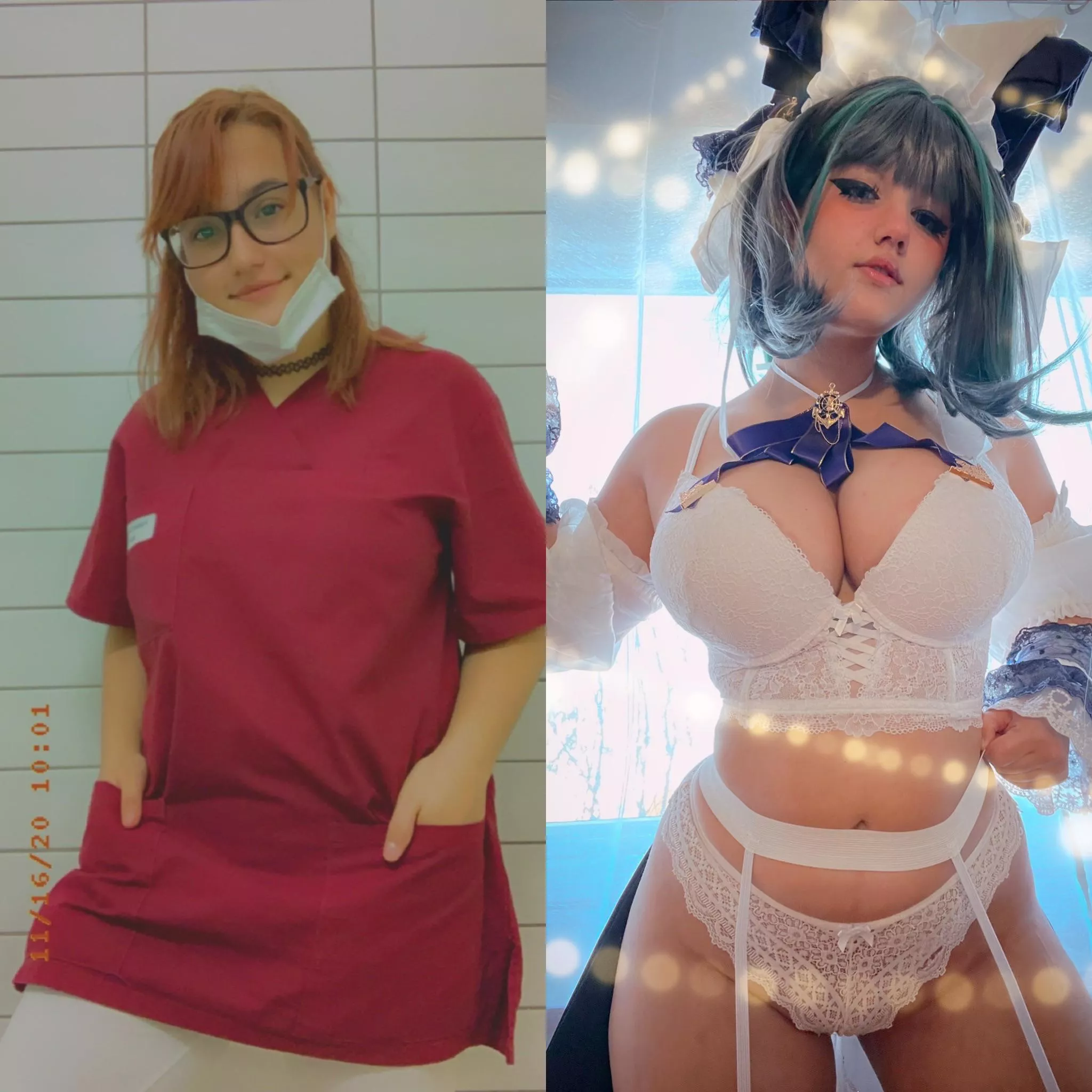 Ninitard at her job vs her “hobby” posted by Fluffy-Dingo-4676