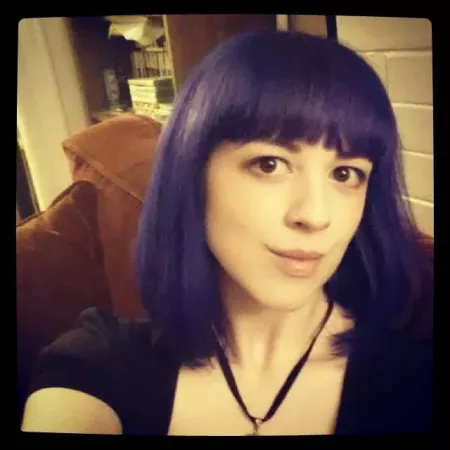 No makeup, blue hair with bangs by larkinlove