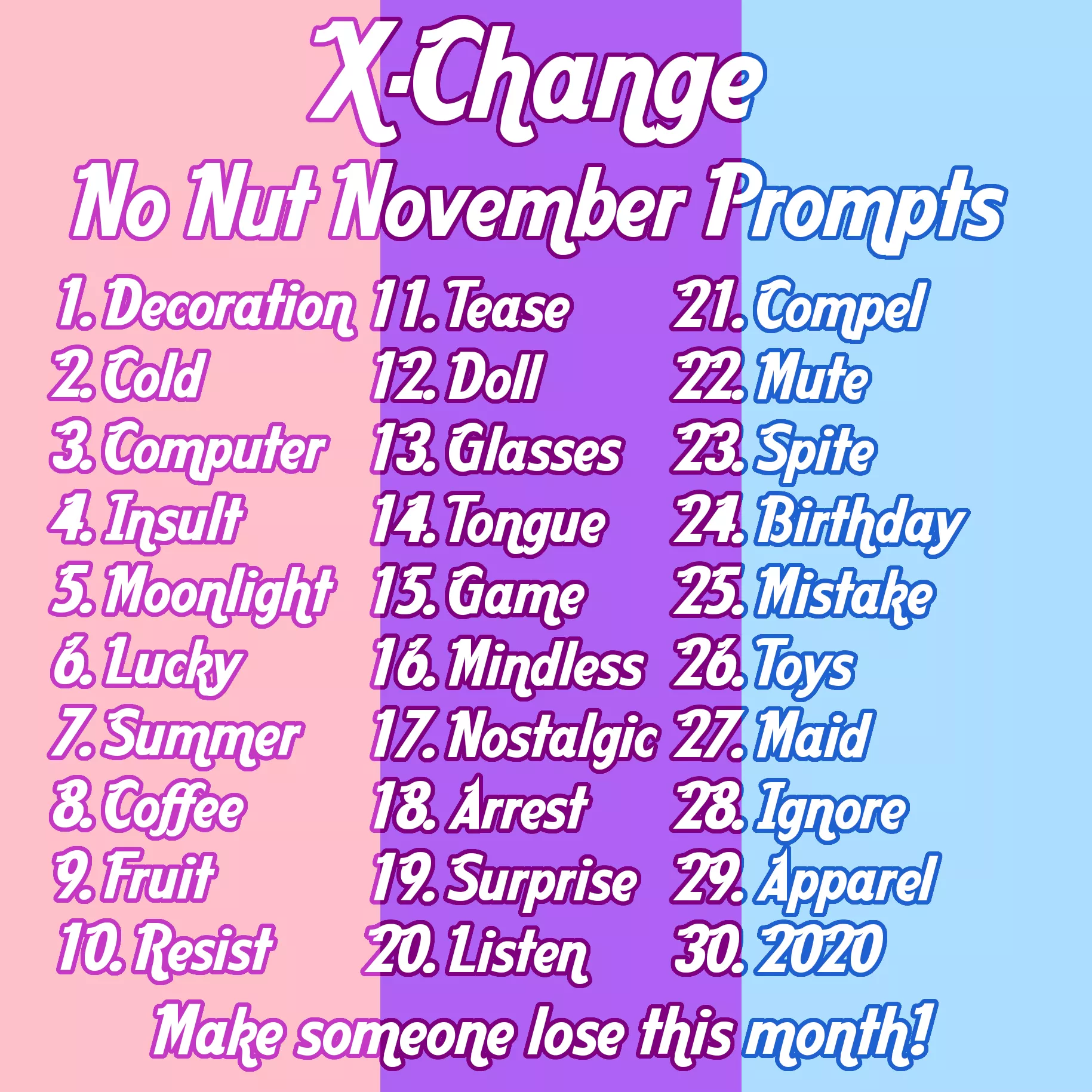 No Nut November Caption Prompts | You win if someone loses to your caption! posted by XChangeSweetheart
