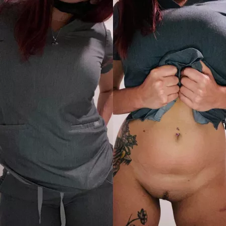 No panties day at work. Too bad gray scrubs show wet spots!!! by toraodyne