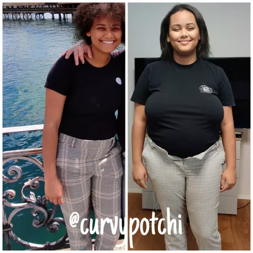 not even a year different, and the same outfit, what do you think? 🐷🐷🐷💖 by curvypotchi