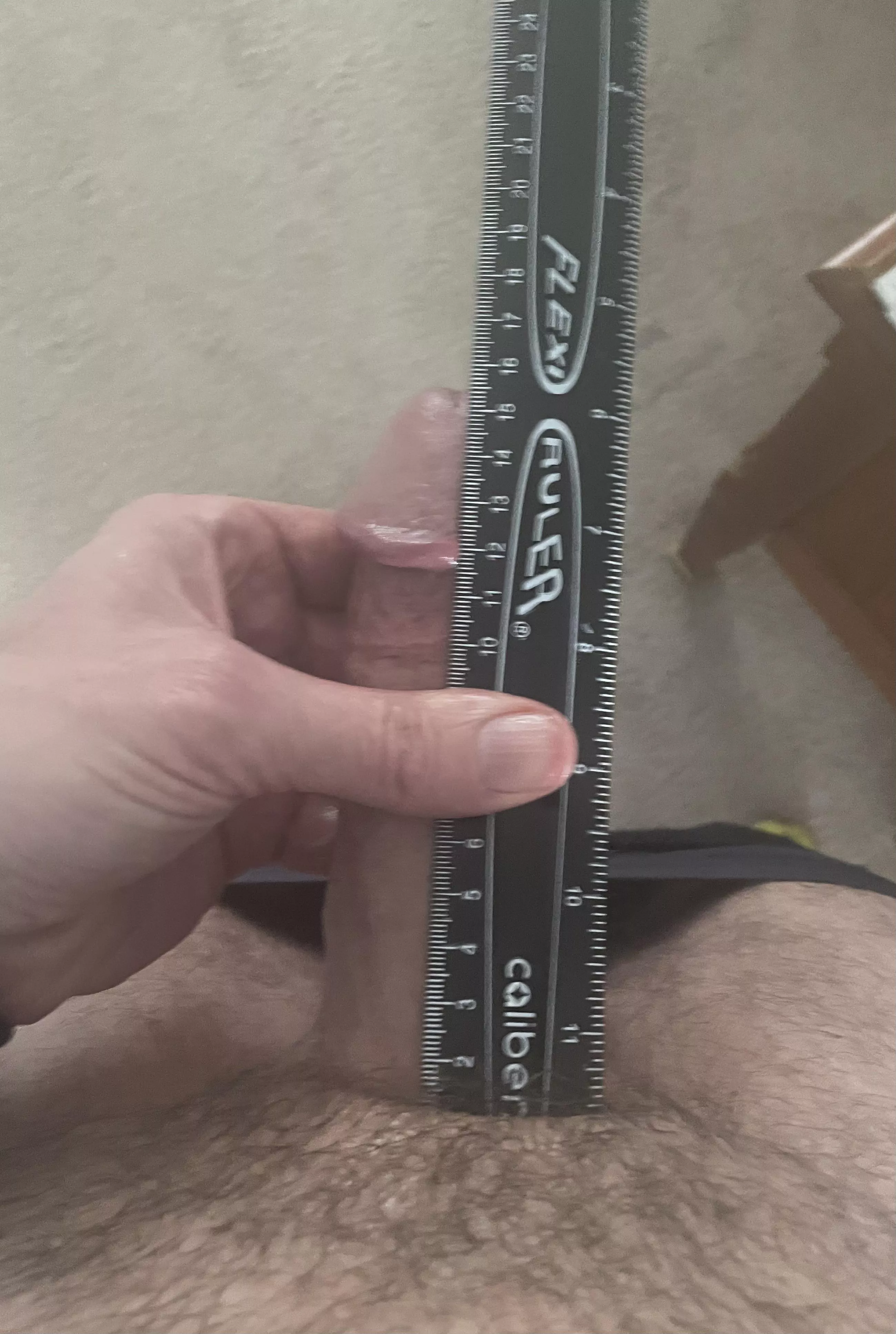 Not fully erect but also not sure the right way to read measurement. Circumference is 14.5 at middle and 15.5 at base. posted by joegrimaldi1