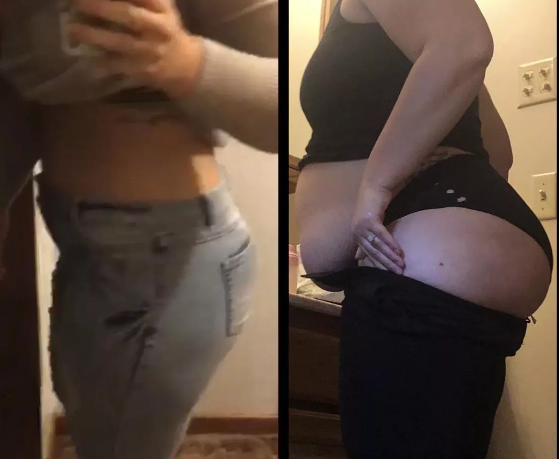 Not sure what takes the spotlight now, the belly or the booty 🤷‍♀️ posted by Sad-Bad-2213