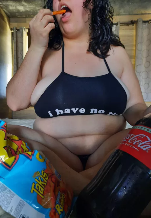 Nothing better to gain more weight than Mexican coke and junk food 🤤❤ want these big girls and tummy even bigger 🥵 wanna help me out? by Natural-Ear-1388