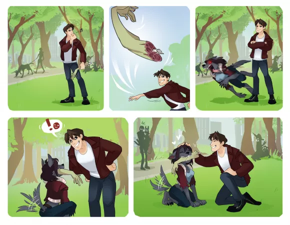 Nothing unusual. just a Nate playing with his werewolf girl - Alpha in fetch a wand. Only instead of a wand, the hand of a bandit. Drawn by Xim4erika. Characters belongs to Me by BradleyDoran