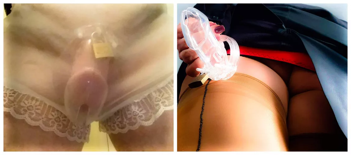 Now he will remain in my panties and his cock imprisoned for my enjoyment by nylonteese