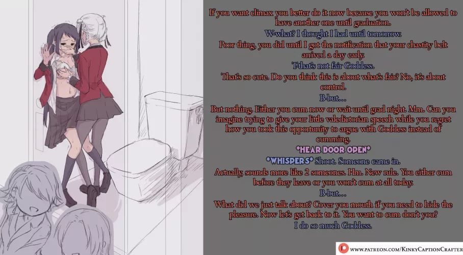 Now or Later (commission) [lesbian][chastity][femdom] by KinkyCaptionCrafter