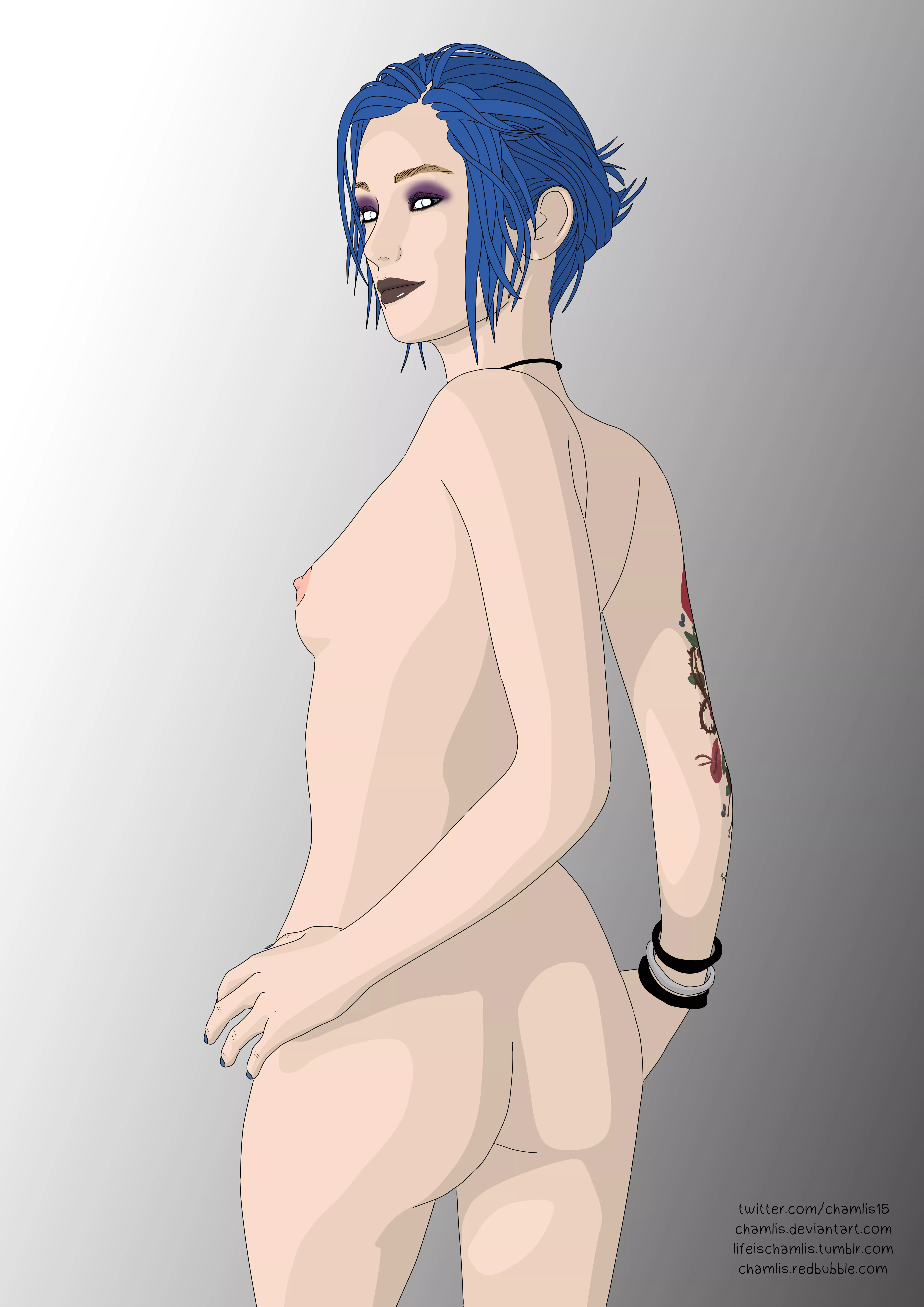 Nude version of my latest Chloe Price fanart. Hair tied up with makeup. posted by chamlis