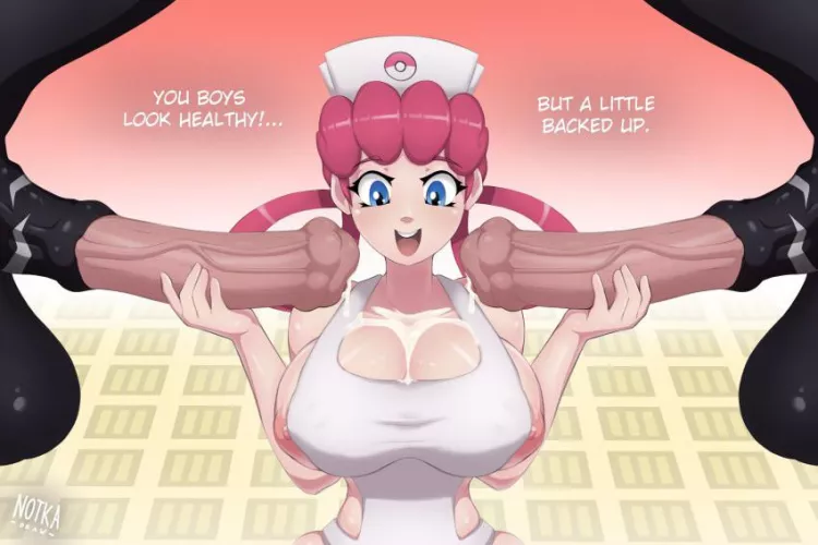Nurse joy taking care of 2 Zebstrika cocks (notkadraw) by Just4Friends69