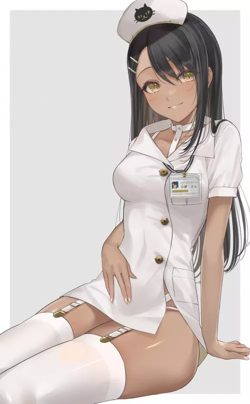 Nursrtoro's tan thighs look delicious in white thigh-highs by Henthigh_Senpai