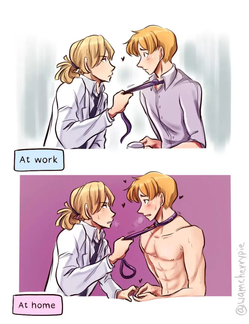 [OC] Domme can’t openly do s*xual stuff to her sub in the office.. so she finds a way to covertly show what she’s going to do to him when they get home :) posted by wamcherrypie