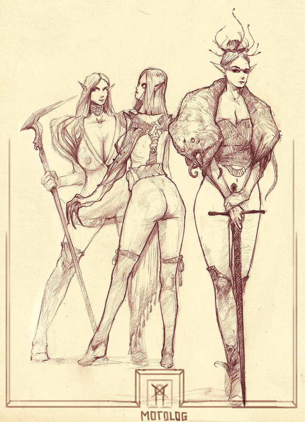 [OC] elf noble and her bodyguards posted by Njarla