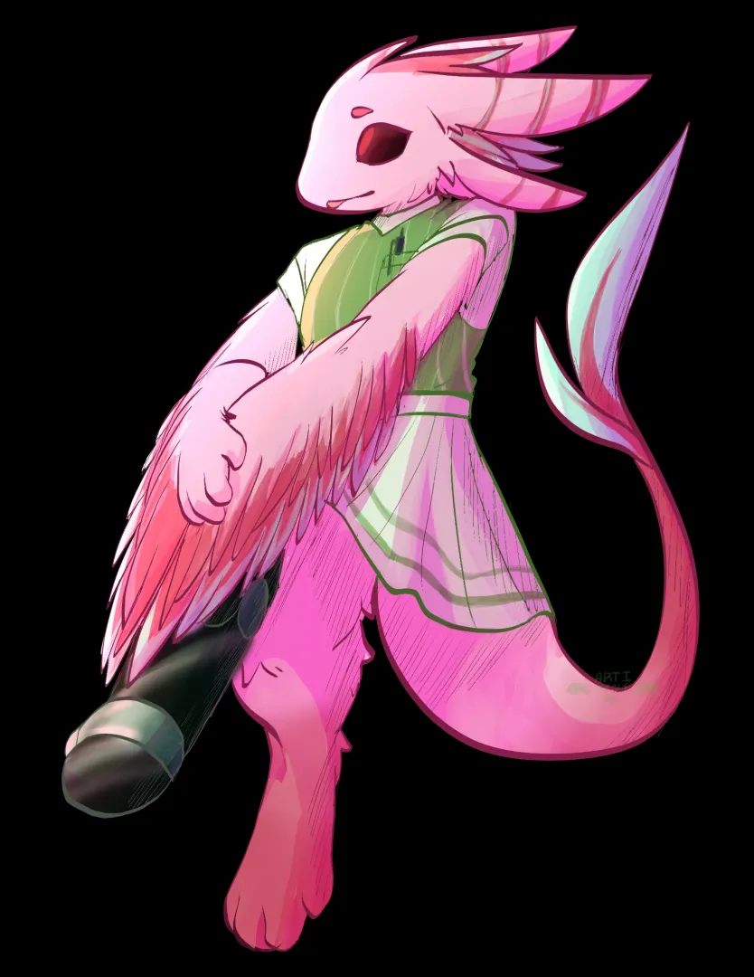 [OC] Everyone seemed to like my Avali, so I'm sharing a bit more art of Patch. This one was a doodle of his uniform, wears a skirt for convenience sake of his leg cast. posted by InconsistentFeesh