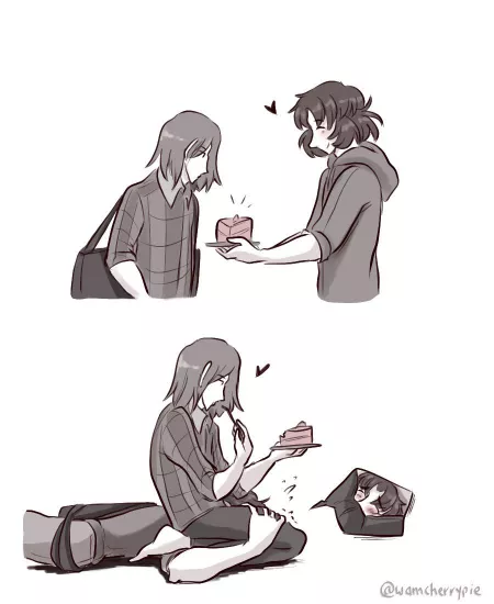 [OC] He gives her cake, he gets *her* cake ♡ by wamcherrypie