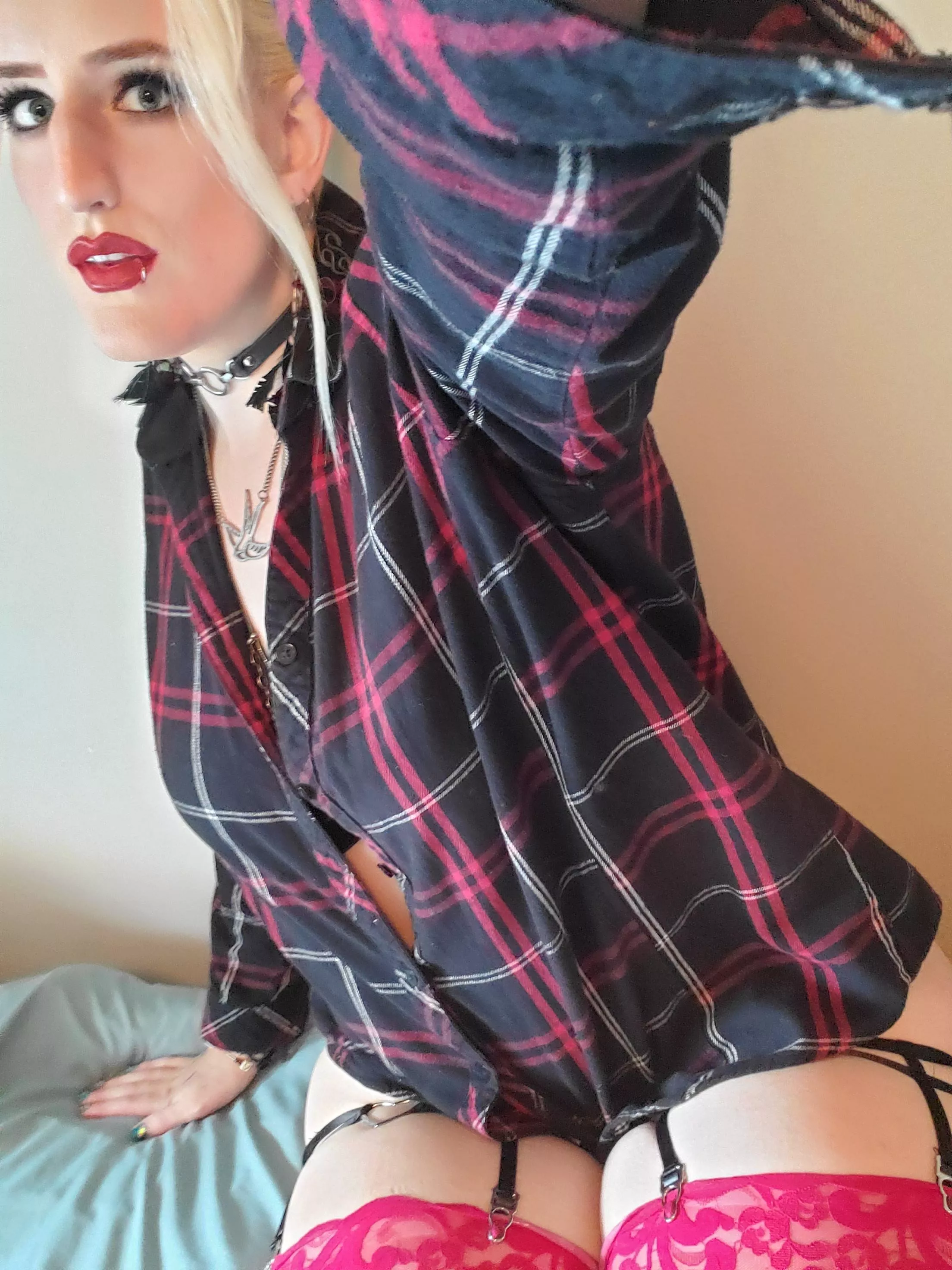 [OC] I've got a naughty little surprise under this comfy flannel 💋⛓️ posted by candi-kitten
